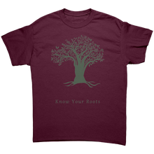 Load image into Gallery viewer, Unisex_Know_Your_Roots_Tee_Maroon_Mockup.png_4507721
