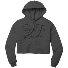 Load image into Gallery viewer, Womens_Know_Thyself_Crop_Hoodie_Dark_Grey_Heather_Front_Mockup.png_7000678
